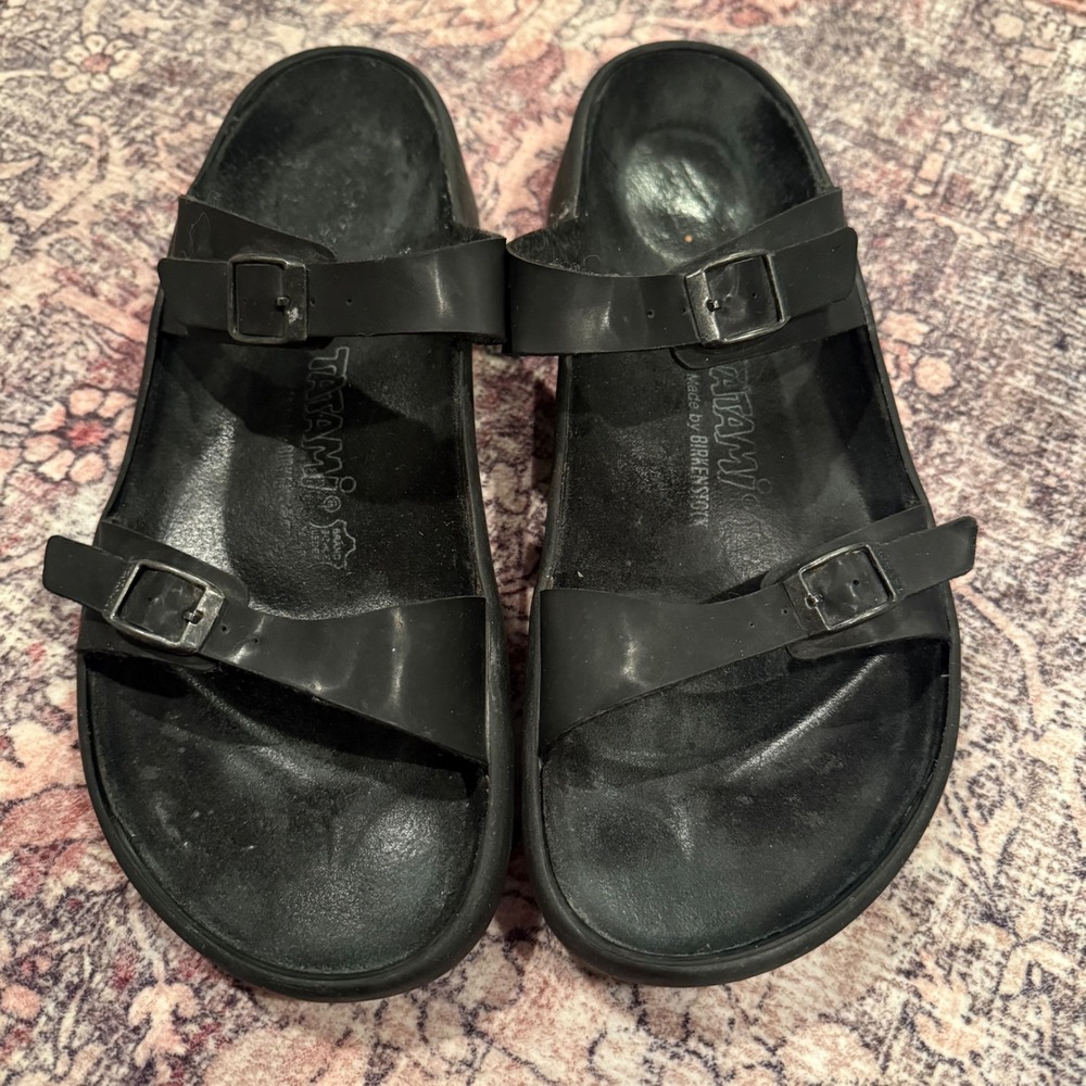 Tatami by‎ Birkenstock Black Two Strap Sandals Men's 10 EU 43 Comfort Footbed